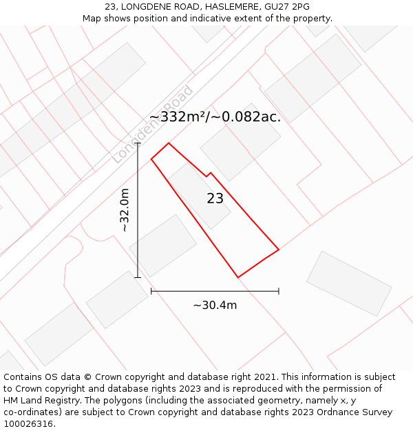 23, LONGDENE ROAD, HASLEMERE, GU27 2PG: Plot and title map
