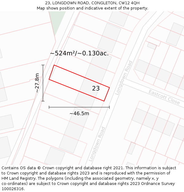 23, LONGDOWN ROAD, CONGLETON, CW12 4QH: Plot and title map