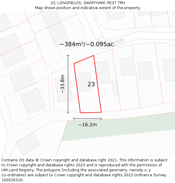 23, LONGFIELDS, SWAFFHAM, PE37 7RH: Plot and title map