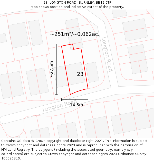 23, LONGTON ROAD, BURNLEY, BB12 0TF: Plot and title map