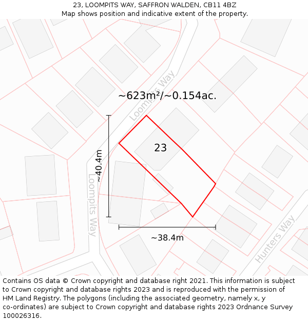 23, LOOMPITS WAY, SAFFRON WALDEN, CB11 4BZ: Plot and title map