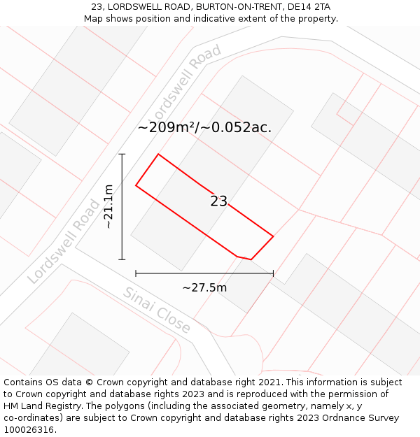 23, LORDSWELL ROAD, BURTON-ON-TRENT, DE14 2TA: Plot and title map