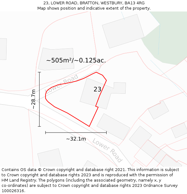 23, LOWER ROAD, BRATTON, WESTBURY, BA13 4RG: Plot and title map