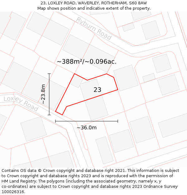23, LOXLEY ROAD, WAVERLEY, ROTHERHAM, S60 8AW: Plot and title map