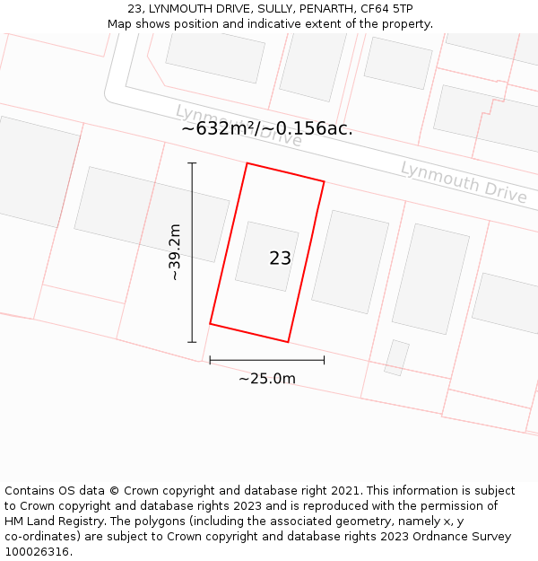 23, LYNMOUTH DRIVE, SULLY, PENARTH, CF64 5TP: Plot and title map