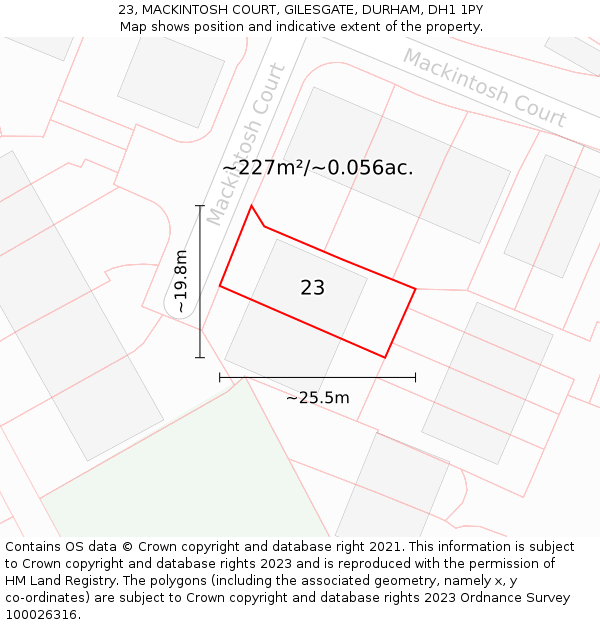 23, MACKINTOSH COURT, GILESGATE, DURHAM, DH1 1PY: Plot and title map