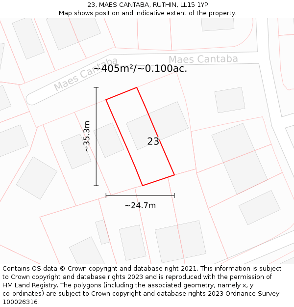 23, MAES CANTABA, RUTHIN, LL15 1YP: Plot and title map