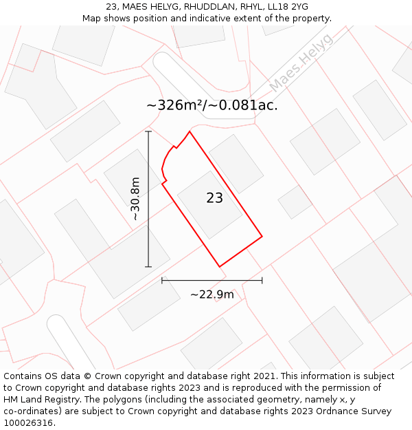 23, MAES HELYG, RHUDDLAN, RHYL, LL18 2YG: Plot and title map