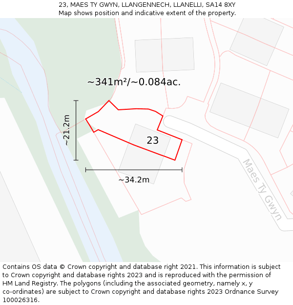 23, MAES TY GWYN, LLANGENNECH, LLANELLI, SA14 8XY: Plot and title map