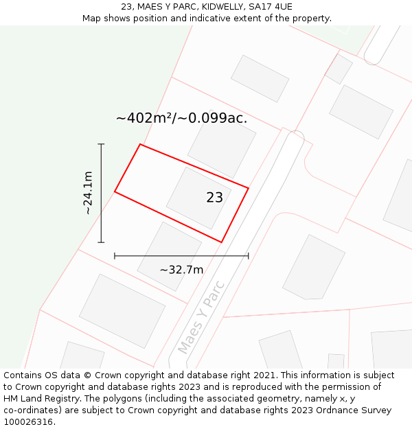 23, MAES Y PARC, KIDWELLY, SA17 4UE: Plot and title map