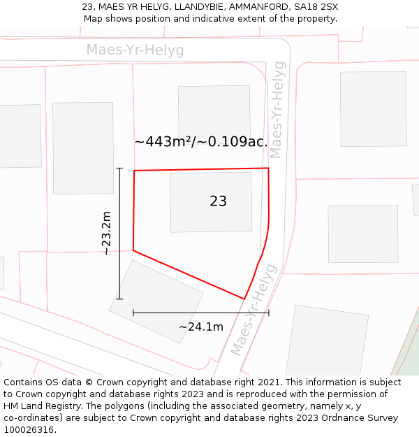 23, MAES YR HELYG, LLANDYBIE, AMMANFORD, SA18 2SX: Plot and title map