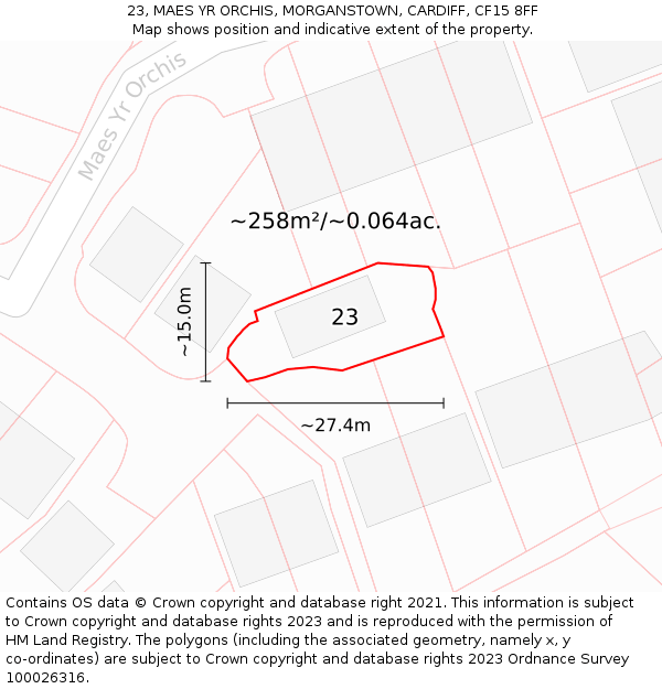 23, MAES YR ORCHIS, MORGANSTOWN, CARDIFF, CF15 8FF: Plot and title map