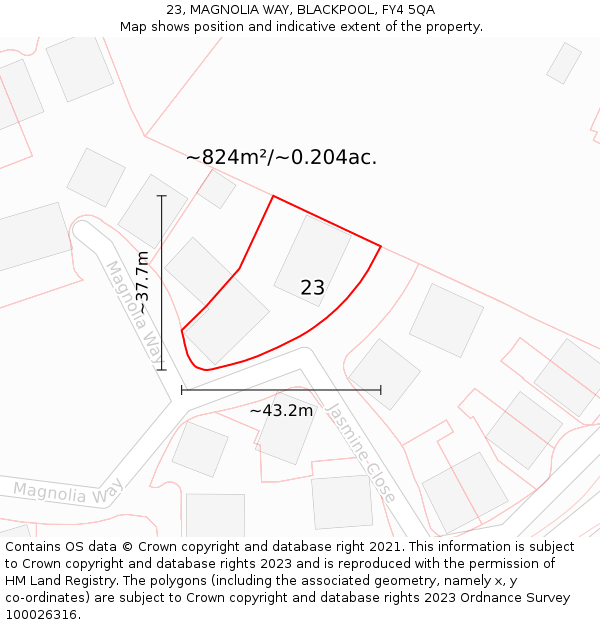 23, MAGNOLIA WAY, BLACKPOOL, FY4 5QA: Plot and title map