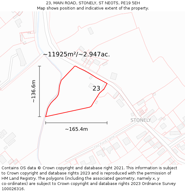 23, MAIN ROAD, STONELY, ST NEOTS, PE19 5EH: Plot and title map