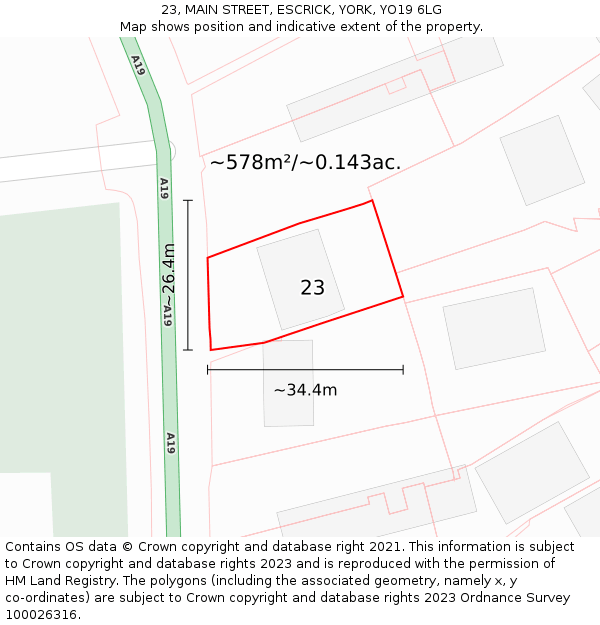 23, MAIN STREET, ESCRICK, YORK, YO19 6LG: Plot and title map