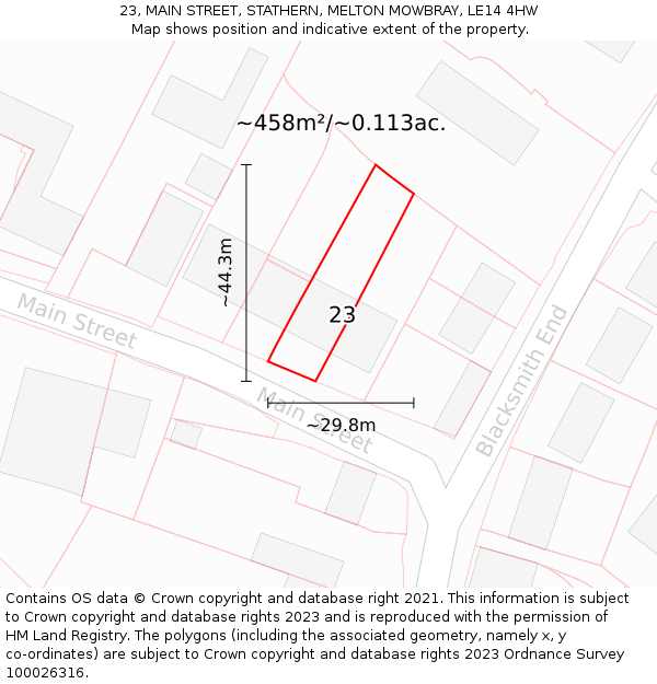 23, MAIN STREET, STATHERN, MELTON MOWBRAY, LE14 4HW: Plot and title map