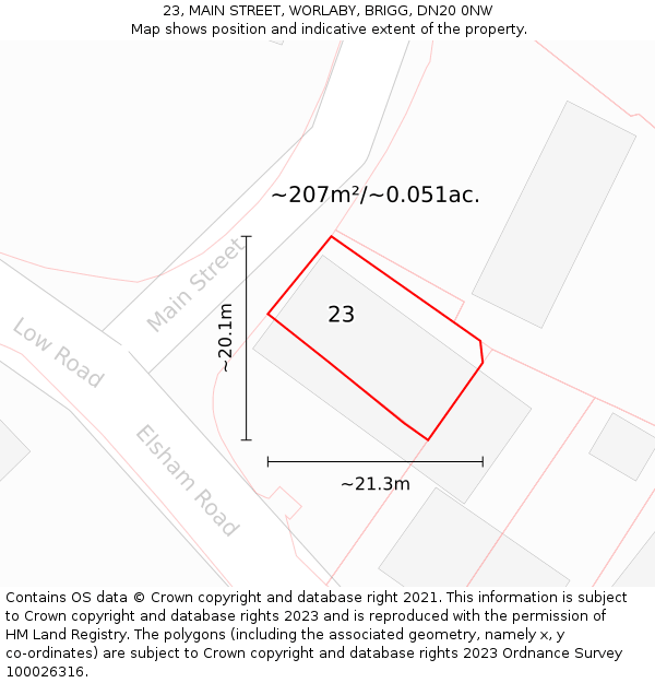 23, MAIN STREET, WORLABY, BRIGG, DN20 0NW: Plot and title map