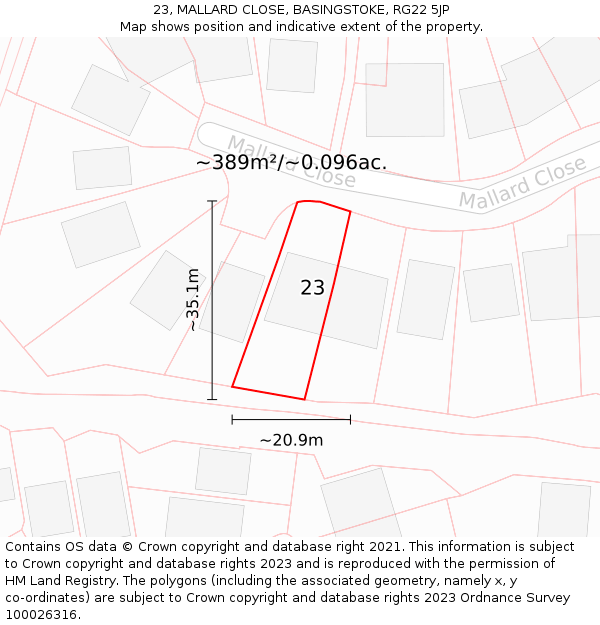 23, MALLARD CLOSE, BASINGSTOKE, RG22 5JP: Plot and title map