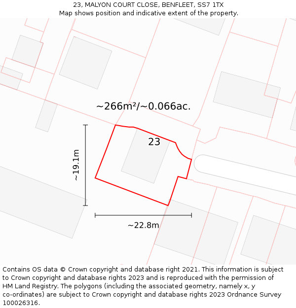 23, MALYON COURT CLOSE, BENFLEET, SS7 1TX: Plot and title map