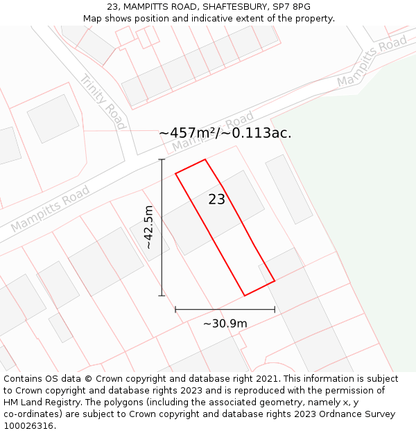 23, MAMPITTS ROAD, SHAFTESBURY, SP7 8PG: Plot and title map