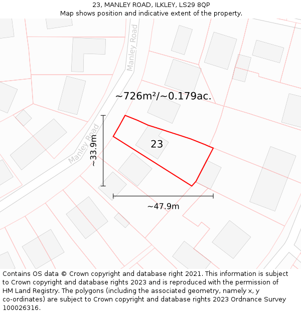 23, MANLEY ROAD, ILKLEY, LS29 8QP: Plot and title map