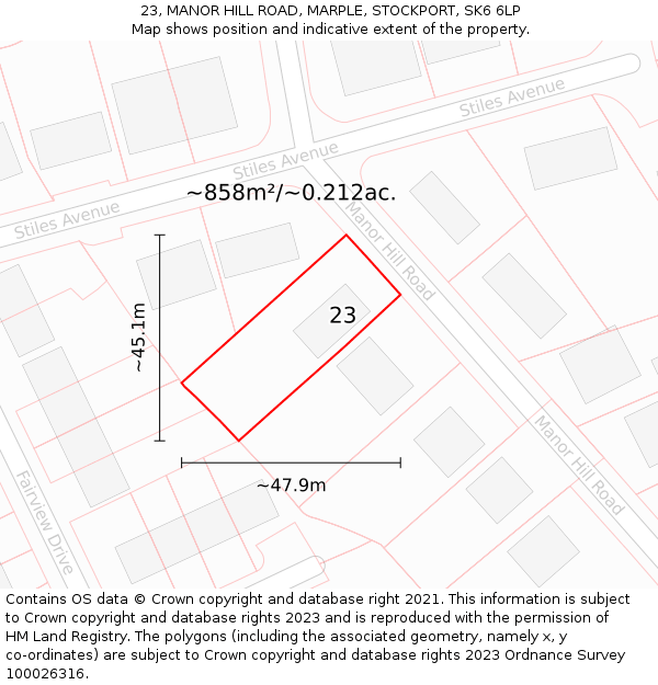 23, MANOR HILL ROAD, MARPLE, STOCKPORT, SK6 6LP: Plot and title map