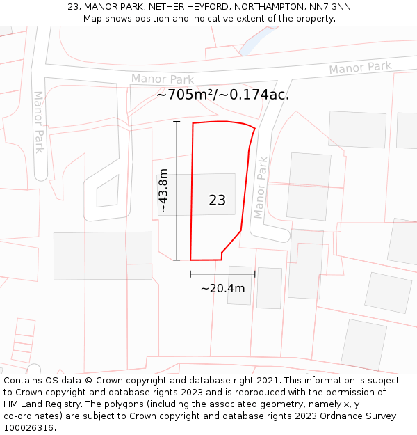 23, MANOR PARK, NETHER HEYFORD, NORTHAMPTON, NN7 3NN: Plot and title map