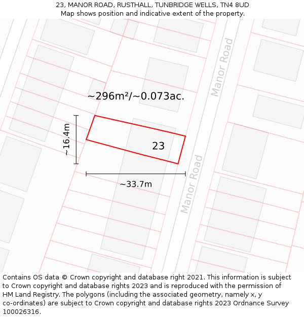 23, MANOR ROAD, RUSTHALL, TUNBRIDGE WELLS, TN4 8UD: Plot and title map