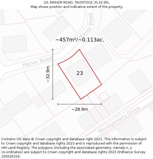 23, MANOR ROAD, TAVISTOCK, PL19 0PL: Plot and title map