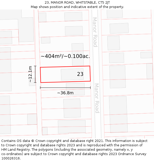 23, MANOR ROAD, WHITSTABLE, CT5 2JT: Plot and title map