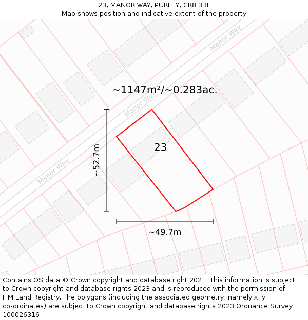 23, MANOR WAY, PURLEY, CR8 3BL: Plot and title map