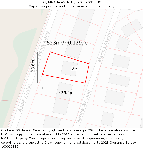 23, MARINA AVENUE, RYDE, PO33 1NG: Plot and title map