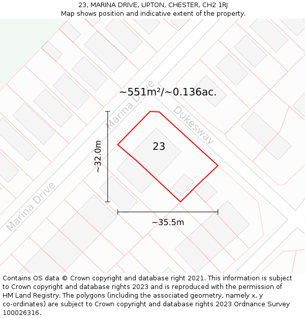 23, MARINA DRIVE, UPTON, CHESTER, CH2 1RJ: Plot and title map