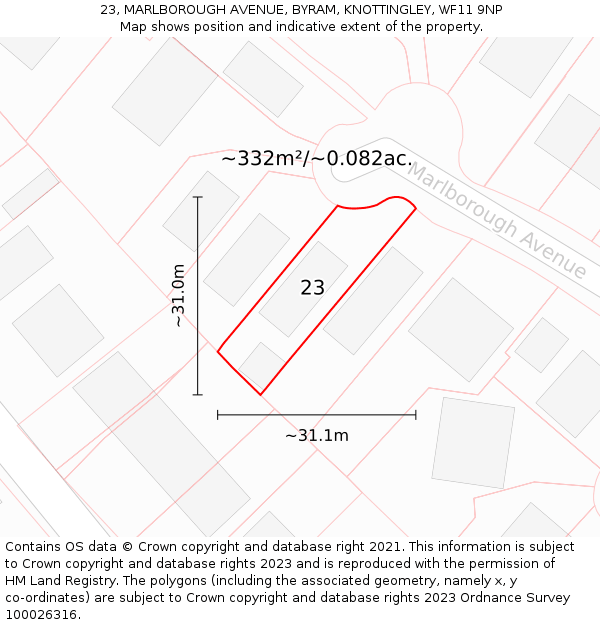 23, MARLBOROUGH AVENUE, BYRAM, KNOTTINGLEY, WF11 9NP: Plot and title map