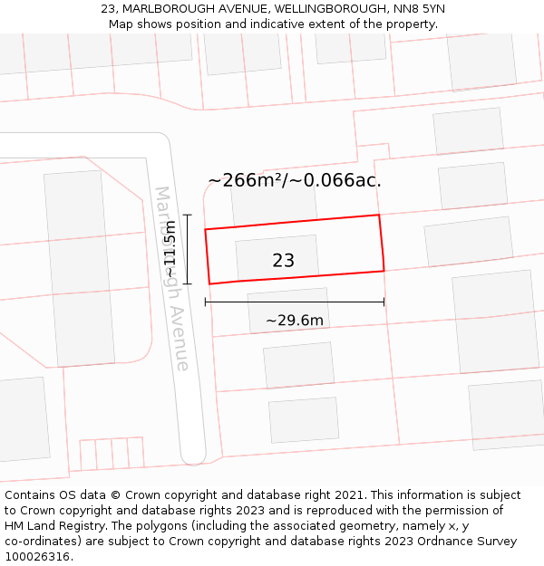 23, MARLBOROUGH AVENUE, WELLINGBOROUGH, NN8 5YN: Plot and title map