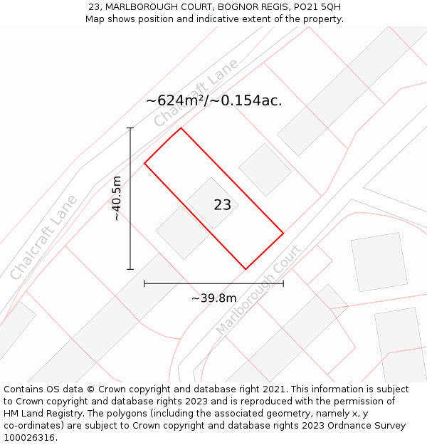 23, MARLBOROUGH COURT, BOGNOR REGIS, PO21 5QH: Plot and title map