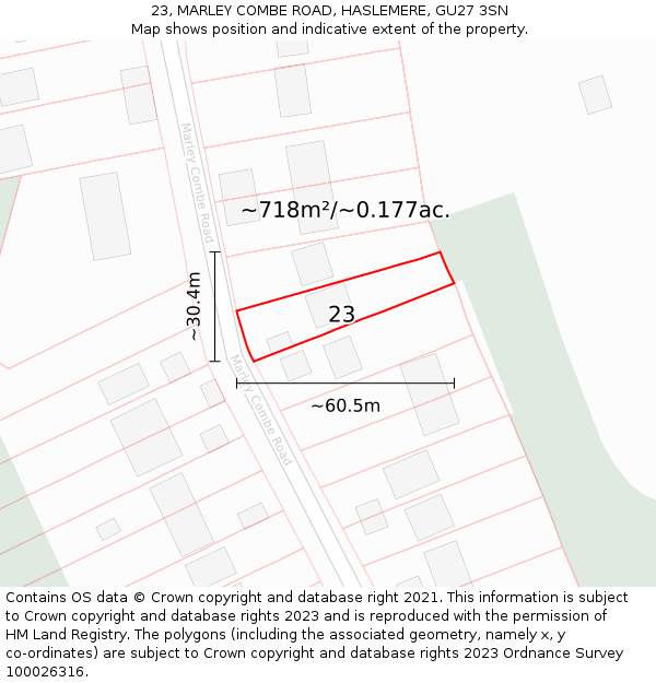 23, MARLEY COMBE ROAD, HASLEMERE, GU27 3SN: Plot and title map