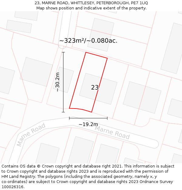 23, MARNE ROAD, WHITTLESEY, PETERBOROUGH, PE7 1UQ: Plot and title map