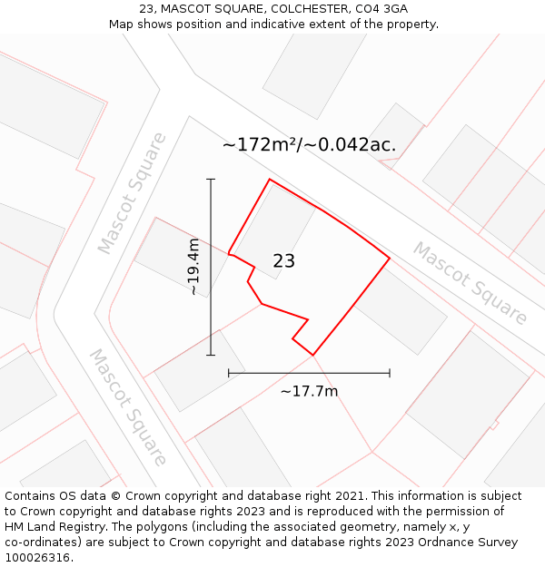 23, MASCOT SQUARE, COLCHESTER, CO4 3GA: Plot and title map