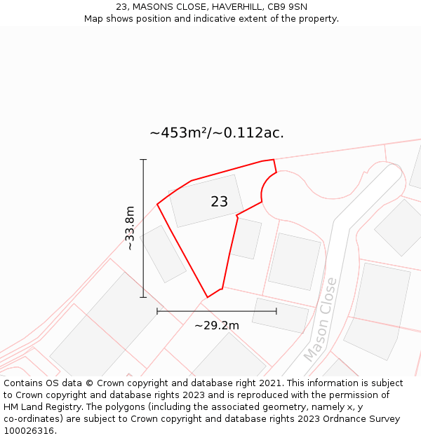 23, MASONS CLOSE, HAVERHILL, CB9 9SN: Plot and title map