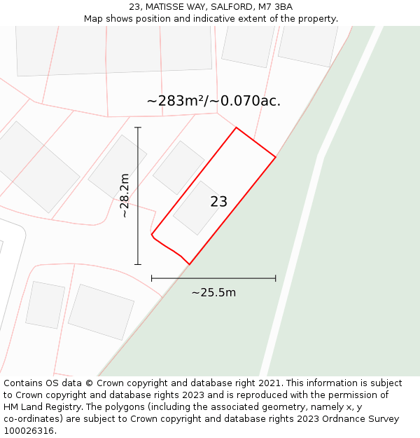 23, MATISSE WAY, SALFORD, M7 3BA: Plot and title map