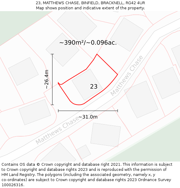 23, MATTHEWS CHASE, BINFIELD, BRACKNELL, RG42 4UR: Plot and title map