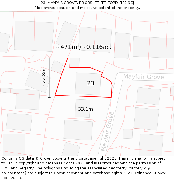 23, MAYFAIR GROVE, PRIORSLEE, TELFORD, TF2 9GJ: Plot and title map