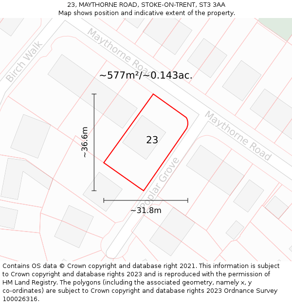 23, MAYTHORNE ROAD, STOKE-ON-TRENT, ST3 3AA: Plot and title map