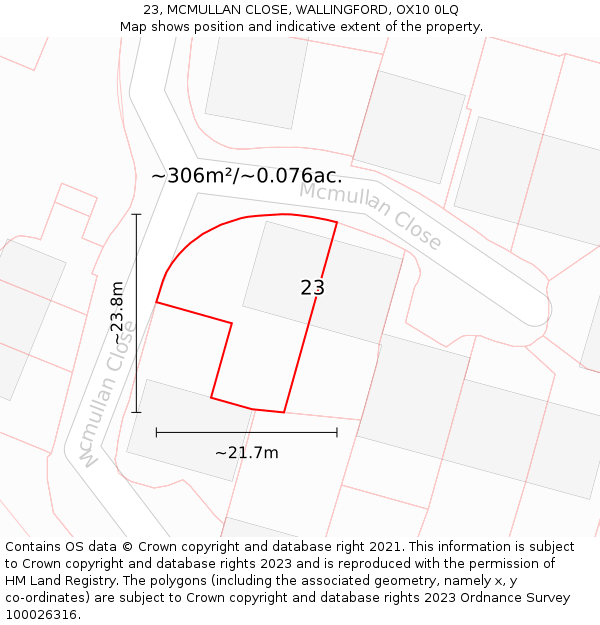 23, MCMULLAN CLOSE, WALLINGFORD, OX10 0LQ: Plot and title map