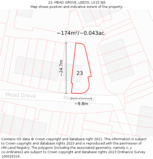 23, MEAD GROVE, LEEDS, LS15 9JS: Plot and title map