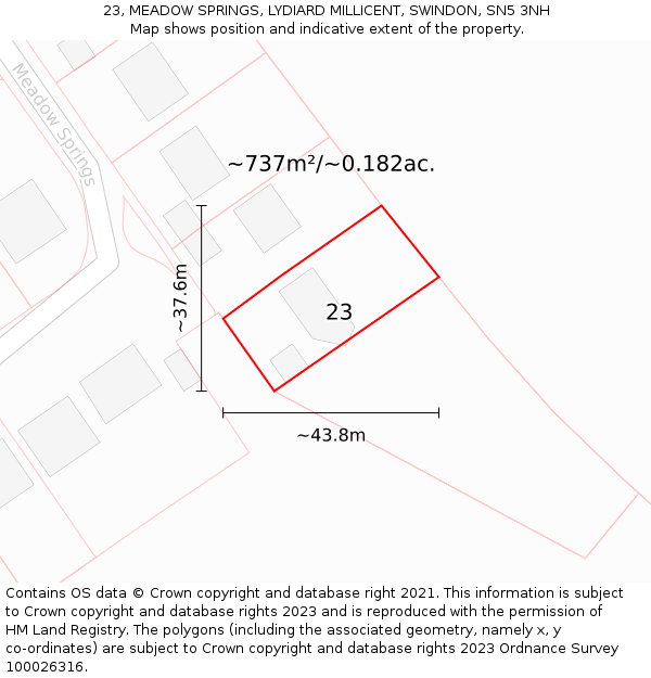 23, MEADOW SPRINGS, LYDIARD MILLICENT, SWINDON, SN5 3NH: Plot and title map