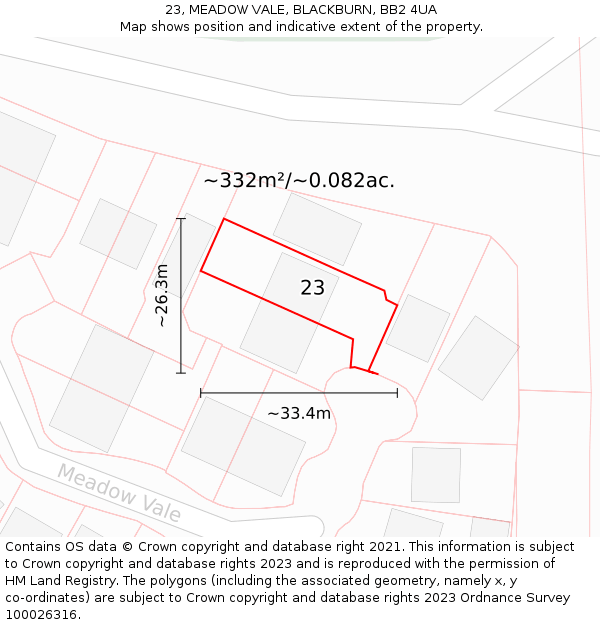 23, MEADOW VALE, BLACKBURN, BB2 4UA: Plot and title map