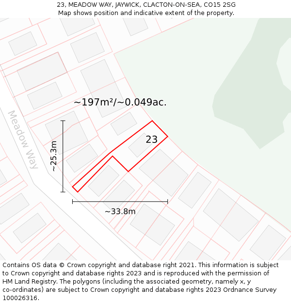 23, MEADOW WAY, JAYWICK, CLACTON-ON-SEA, CO15 2SG: Plot and title map
