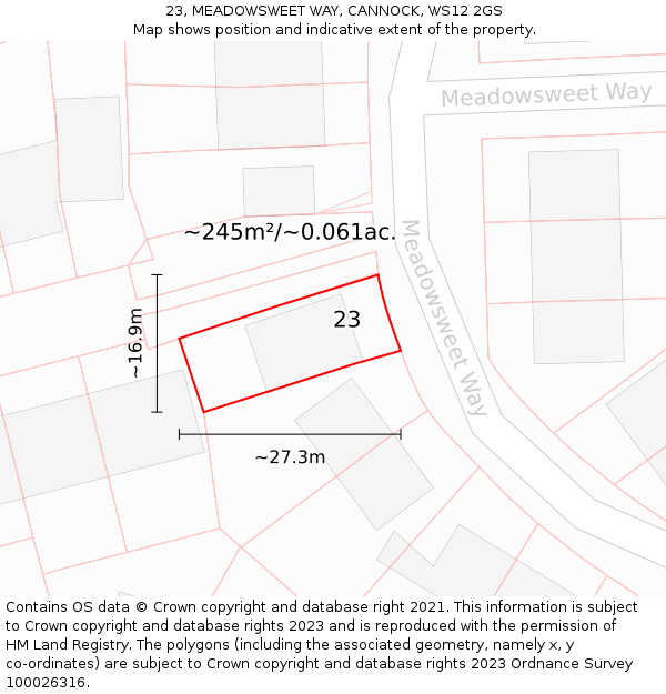 23, MEADOWSWEET WAY, CANNOCK, WS12 2GS: Plot and title map